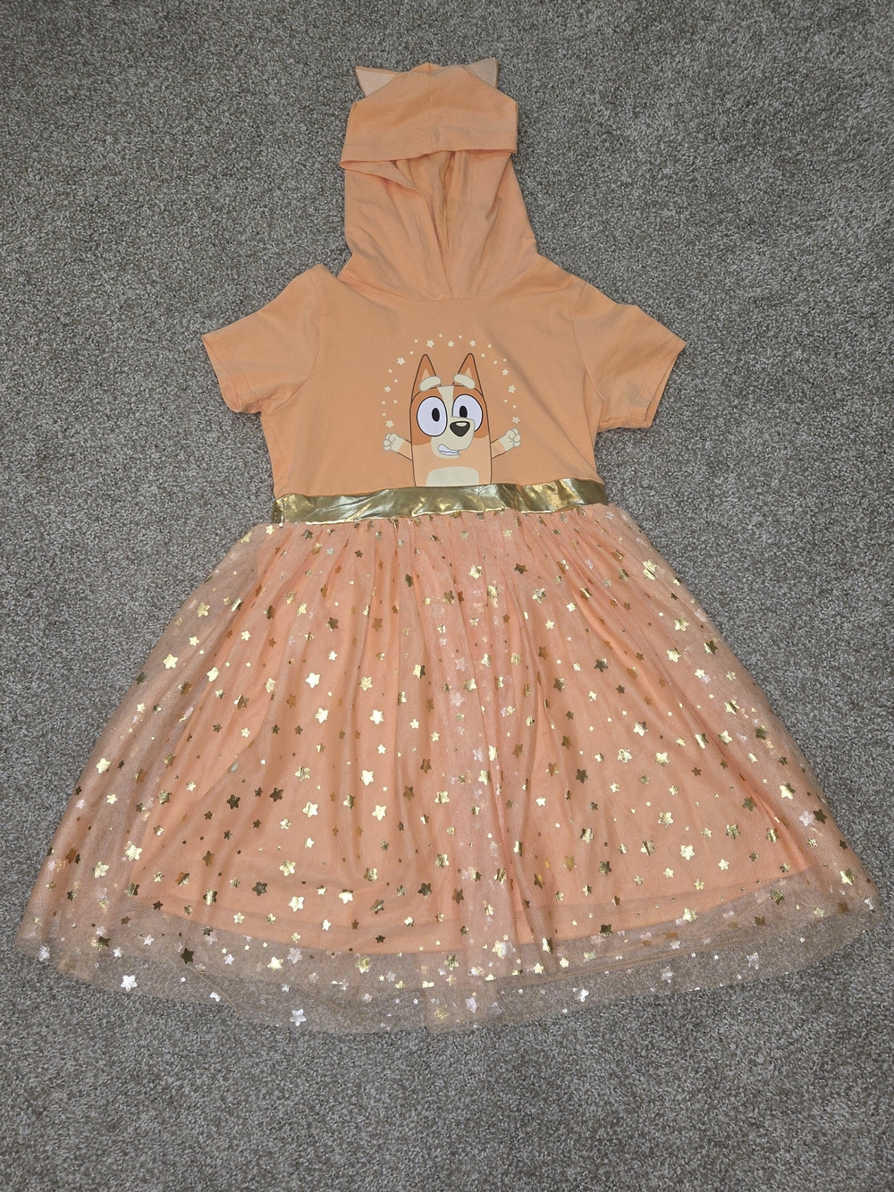 Bluey Bingo Hooded Tulle Costume Dress with Gold Stars